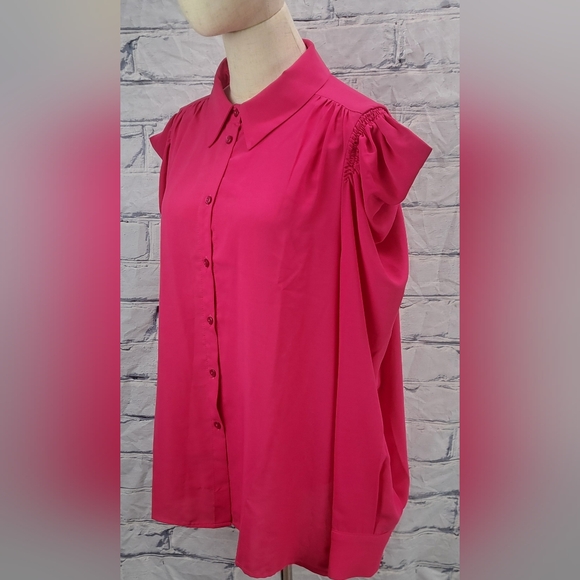 Via Bovio Women's Top Blouse Pink Ruffled Shoulders made in Italy XL - Picture 10 of 16